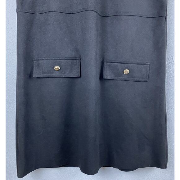 NWT Zara Sz S Faux Suede Black Shift Dress Short Slv Gold Buttons - Picture 4 of 12